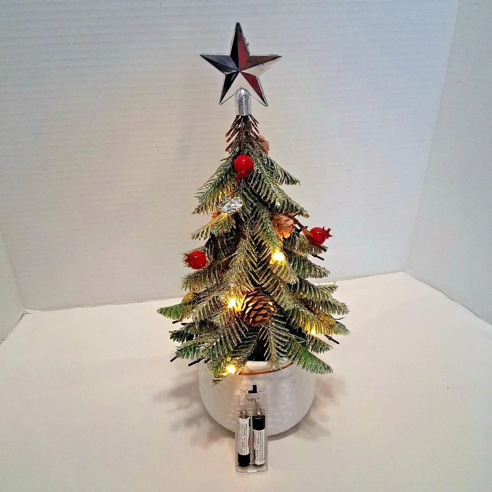 Glittered Christmas‎ Tree in Pot Light Up Bells Star Home Sweet Home Table Top